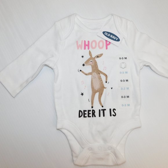 Old Navy Baby 0-3 months Long Sleeve Onesie "Whoop Deer it is" Holiday - NEW - Picture 2 of 6